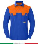 Two-tone multipro shirt, long sleeves, two chest pockets, Made in Italy, certified EN 1149-5, EN 13034, EN 14116:2008, color royal blue/orange RU801BICT54.AZA
